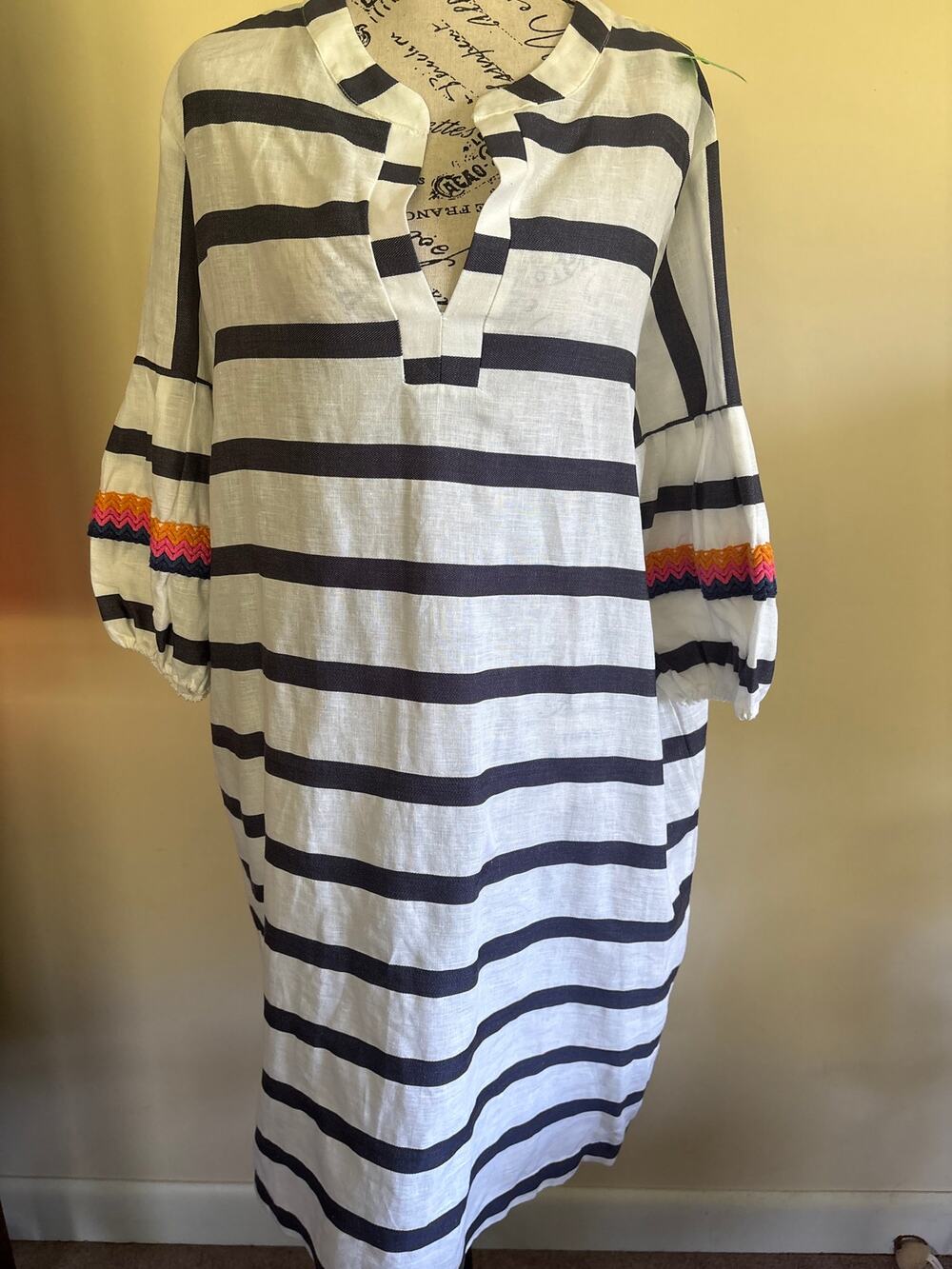 Vilagallo Striped Linen Dress Sz 50 (3XL) NWOT